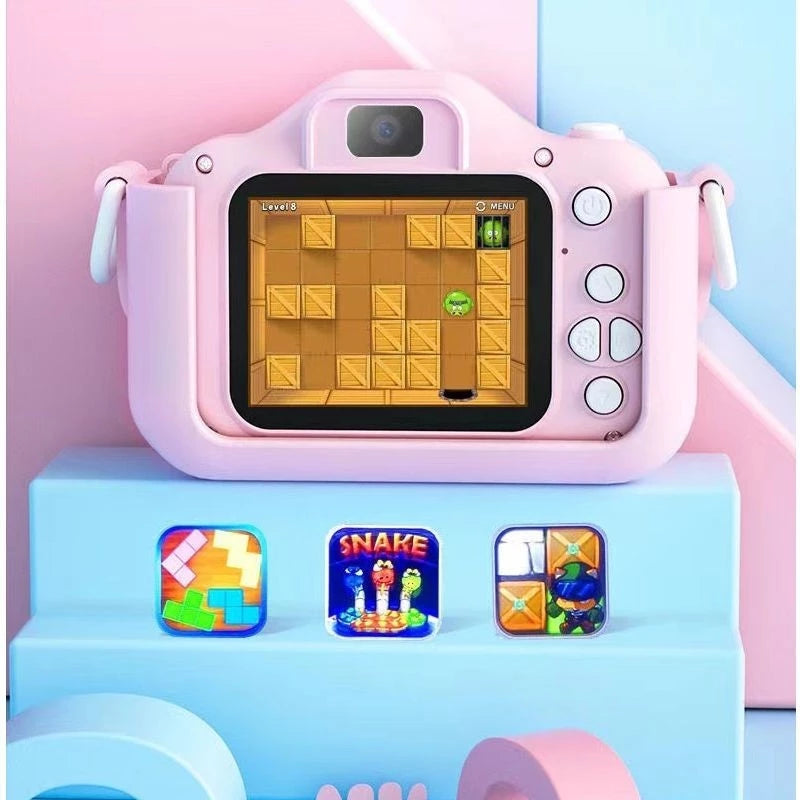 Mini Câmera Infantil Mini Recarregável Com Capa Video Jogos Fotos